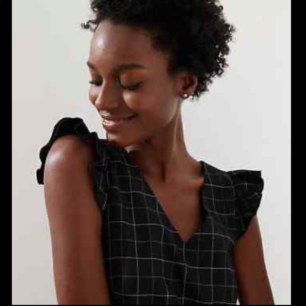 Loft Windowpane Plaid Flutter Sleeve Shift Dress - image 3